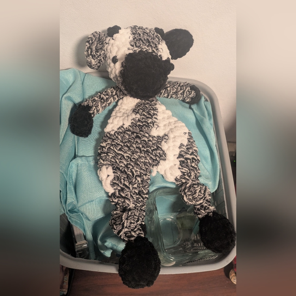 Handcrafted Black and White Knit Cow Plush